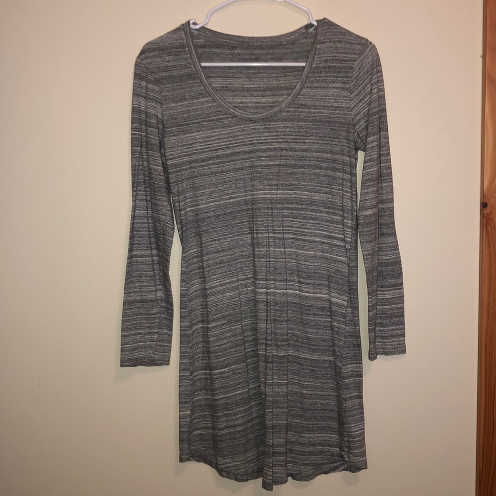 Scoop Neck Gray Soft Cotton Long Sleeve Dress